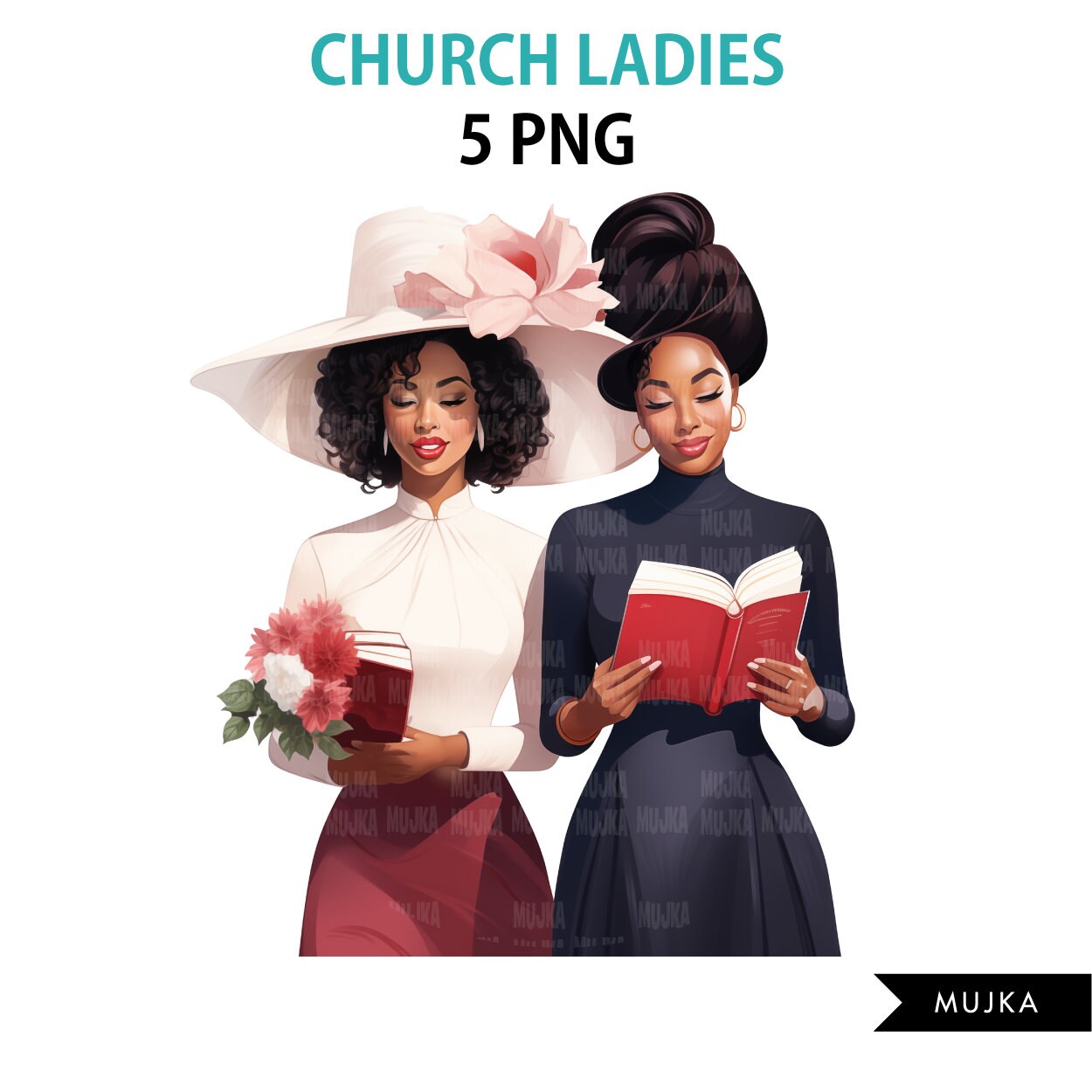 Praying Sisters PNG Clipart, Church Hat, Church Ladies, Religious Black Women, Bible png designs, journal, planner stickers, Bible vibes