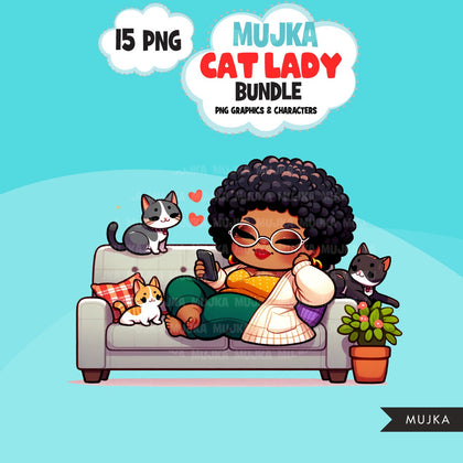 Cat Mom PNG Bundle, Black Cat Lady Clipart, Cute cat Sublimation designs, Chibi Art Illustrations, Digital download, mom planner stickers