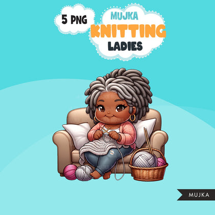 Knitting PNG clipart, Cute Black Latina knitting girls art, Knitting sublimation designs, logo design, hobby digital download stickers