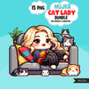 Cat Mom PNG Bundle, Cat Lady Clipart, Cute cat Sublimation designs, Chibi Art Illustrations, Digital download, cat mom planner stickers