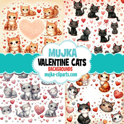 Cat backgrounds for Valentines Day, digital papers, cat sublimation designs, cat patterns, digital cat prints, cat craft papers, png files