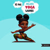 Yoga PNG Clipart, Black Yoga illustrations, yoga poses, afro workout graphics, yoga printables, yoga stickers, yoga digital designs,