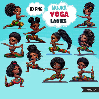 Yoga PNG Clipart, Black Yoga illustrations, yoga poses, afro workout graphics, yoga printables, yoga stickers, yoga digital designs,