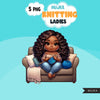 Knitting PNG clipart, Cute Black Latina knitting girls art, Knitting sublimation designs, logo design, hobby digital download stickers