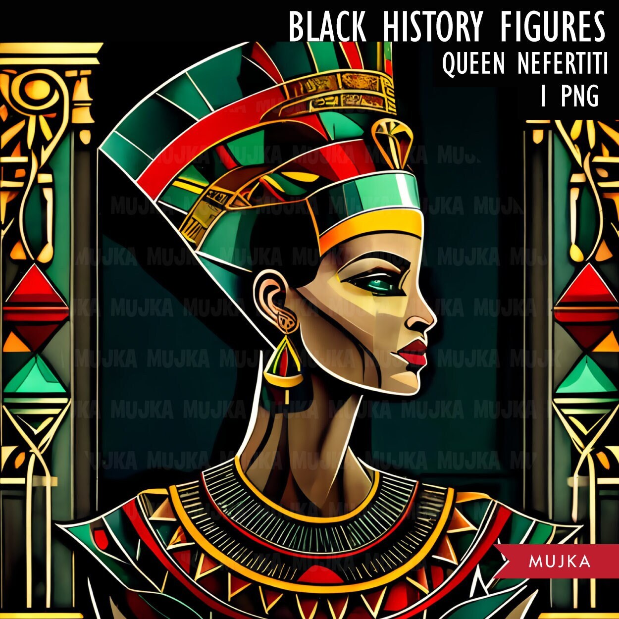 Black History PNG, Queen Nefertiti poster, Black History Cards, printable Black History Art, Black History wall art, sublimation design