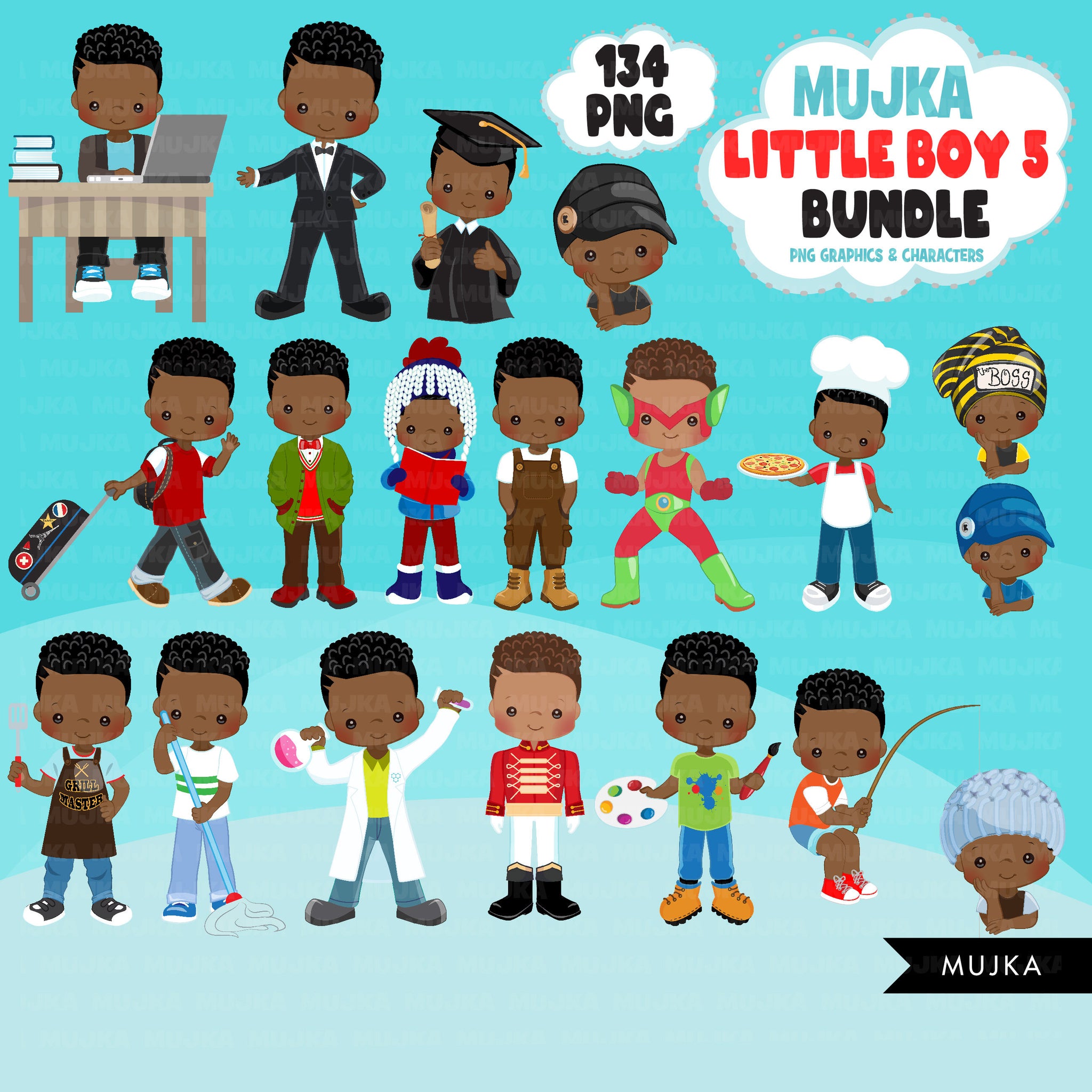 Black boy png Bundle, Black boy magic, black boy art, little boy digital sticker, cute black boy bundle, planner stickers, afro birthday boy