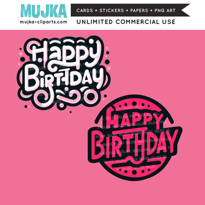 Happy Birthday PNG Bundle, Birthday Cake topper, Happy birthday Clipart, digital download sublimation, birthday t-shirt and Card Design