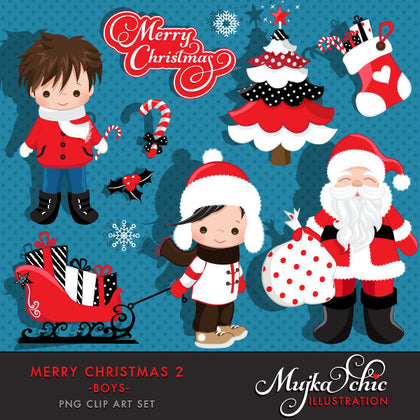 Christmas Clipart. Polka dot cute Noel Characters, boys