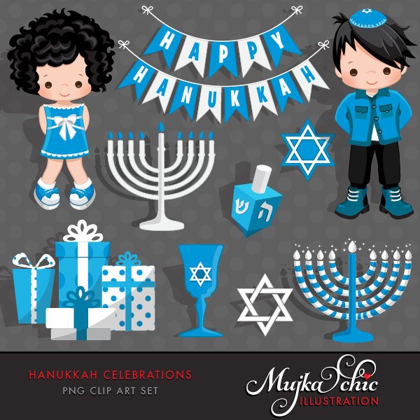 Hanukkah Clipart, girl and boy graphic, religious clipart