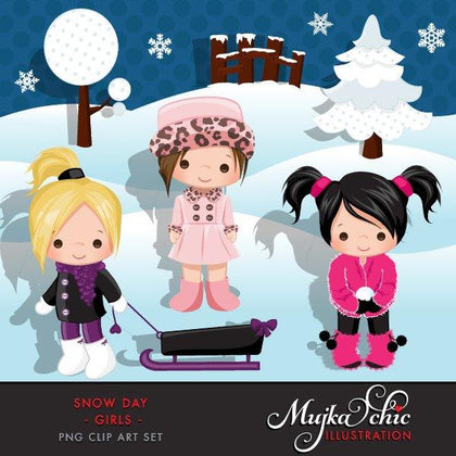 Snow Day Clipart Girls. Winter graphics