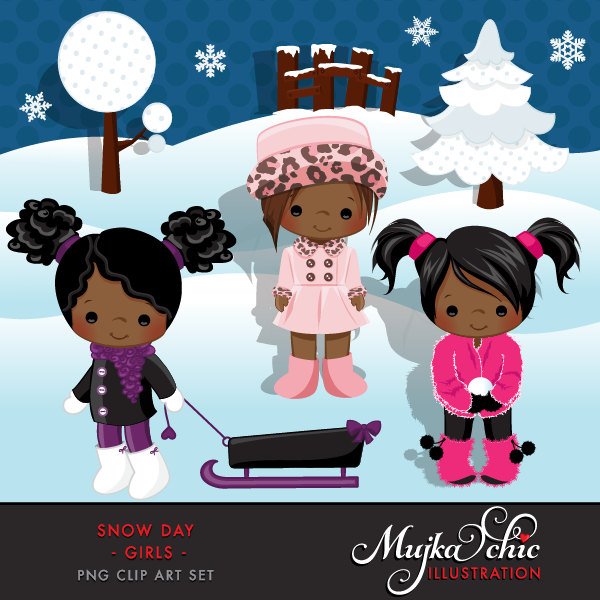 Clipart de dia de neve Garota afro-americana em roupas de inverno