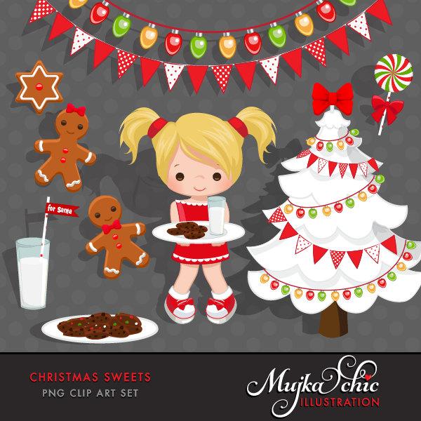 Christmas milk and cookies clipart, Little Girl