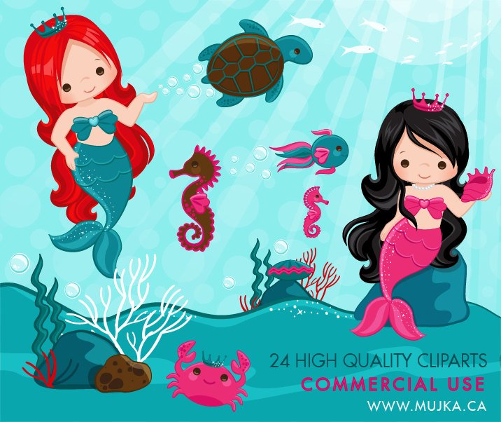 Clipart de sereia e gráficos de garotas do fundo do mar
