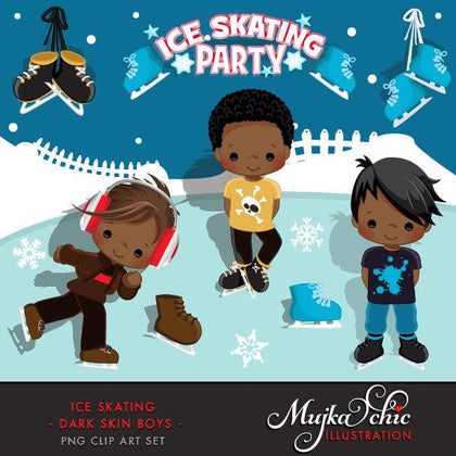 Ice Skating Party black Boy Clipart winter
