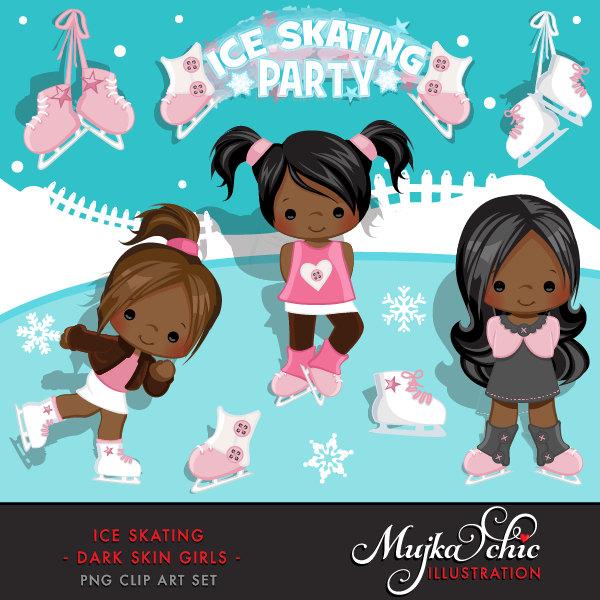 Ice Skating Party black Girl Clipart winter