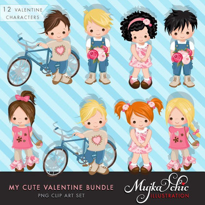 Valentine Clipart and Invitation Bundle with Cute Characters