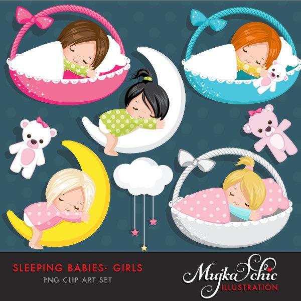 Sleeping Babies in baskets Clipart, baby graphics