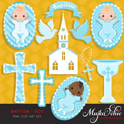 Baptism Baby Boy Clipart with cute babies
