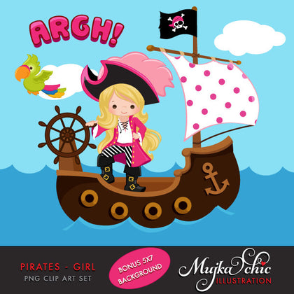 Pirate Clipart Pink girl treasure island