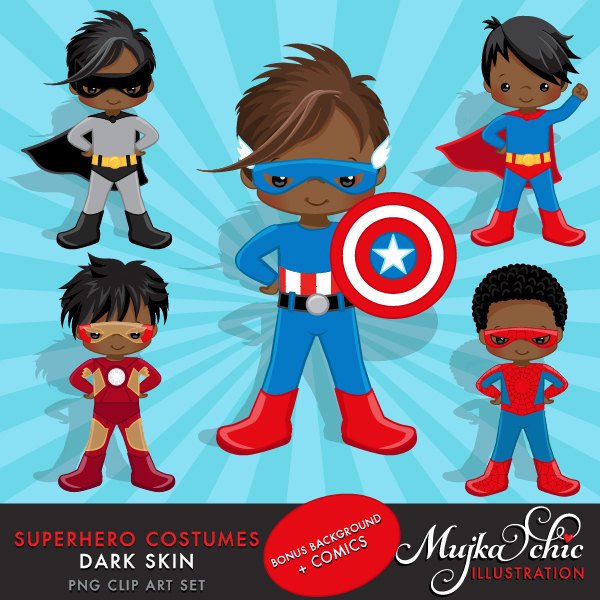 Superhero costume, super black boy Clipart