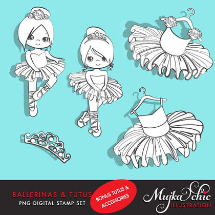 Girl Ballerina Digital Stamps with cute characters