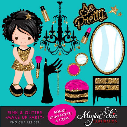 Pink & Glitter Make up Party for girl Clipart