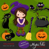 Halloween Clipart with cute witches, girls