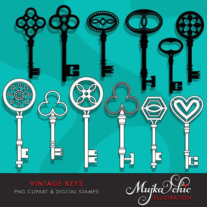 Vintage Antique Keys Clipart & Digital Stamps