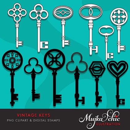Vintage Antique Keys Clipart & Digital Stamps