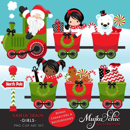 Christmas Santa Train Girl Clipart