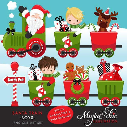 Christmas Santa Train Boys Clipart