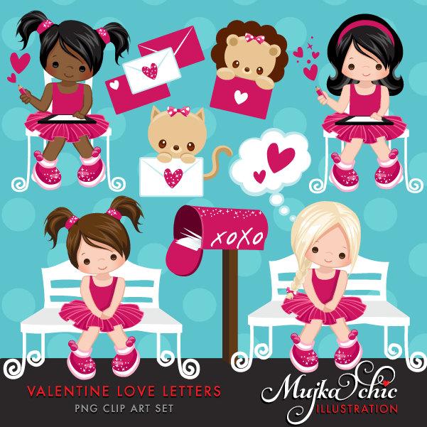Valentines Day Cute Girl and Animal Clipart