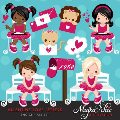 Valentines Day Cute Girl and Animal Clipart