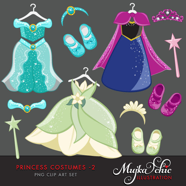 Princess dress Clipart with cute matching dress up accessories