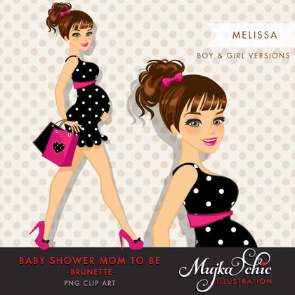 Brunette Pregnant Woman Character walking with gift bags