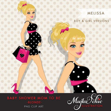 Blonde Pregnant Woman Character walking with gift bags