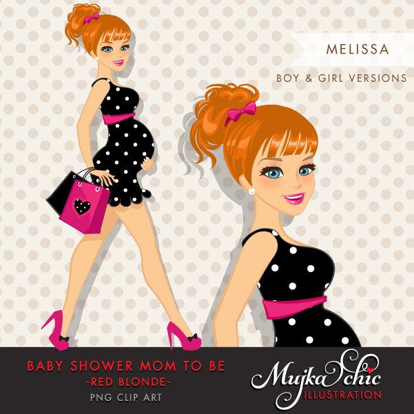Red Blonde Pregnant Woman Character walking with gift bags