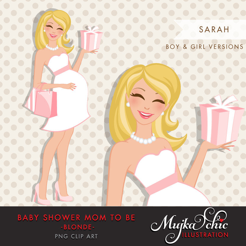 Blonde pregnant mom clipart for Baby Shower