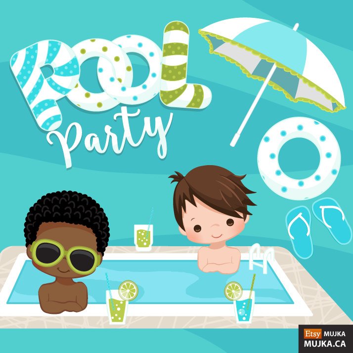 Summer clipart, Pool party png