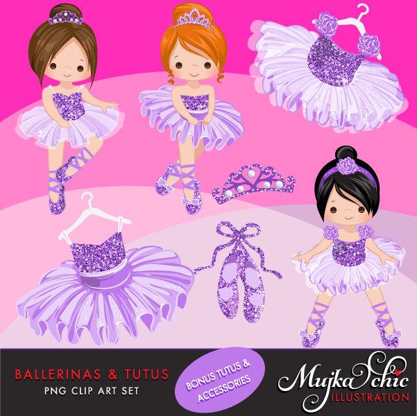 Ballerinas and Tutus Purple Glitter, Girl Clipart