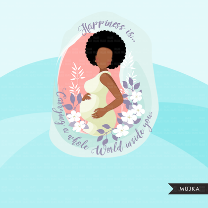Mothers Day clipart, mother's day sublimation designs digital download, baby shower favors, wall art, pregnant black afro woman png