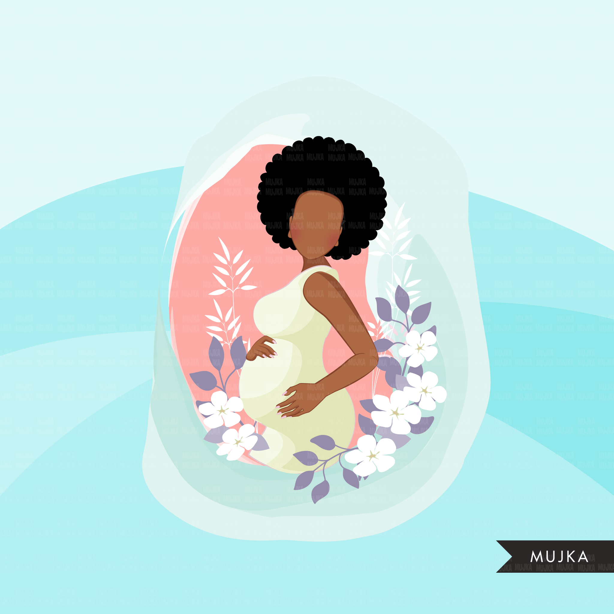 Imágenes prediseñadas del Día de la Madre, diseños de sublimación del día de la madre descarga digital, favores de baby shower, arte de pared, mujer afro negra embarazada png