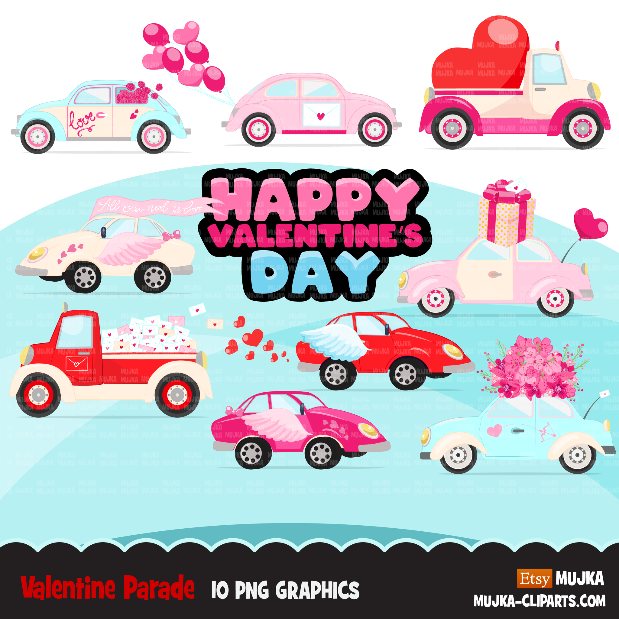 Valentine clipart Design Bundle V2, Cute celebration graphics, boys and girls, animals